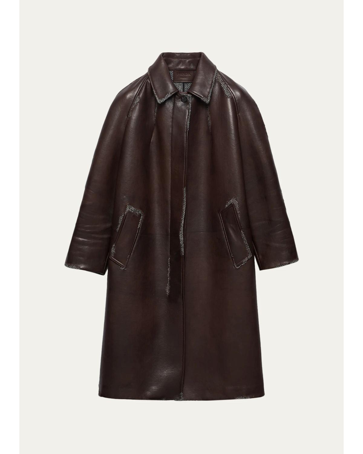 Bonded Leather Houndstooth Long Coat