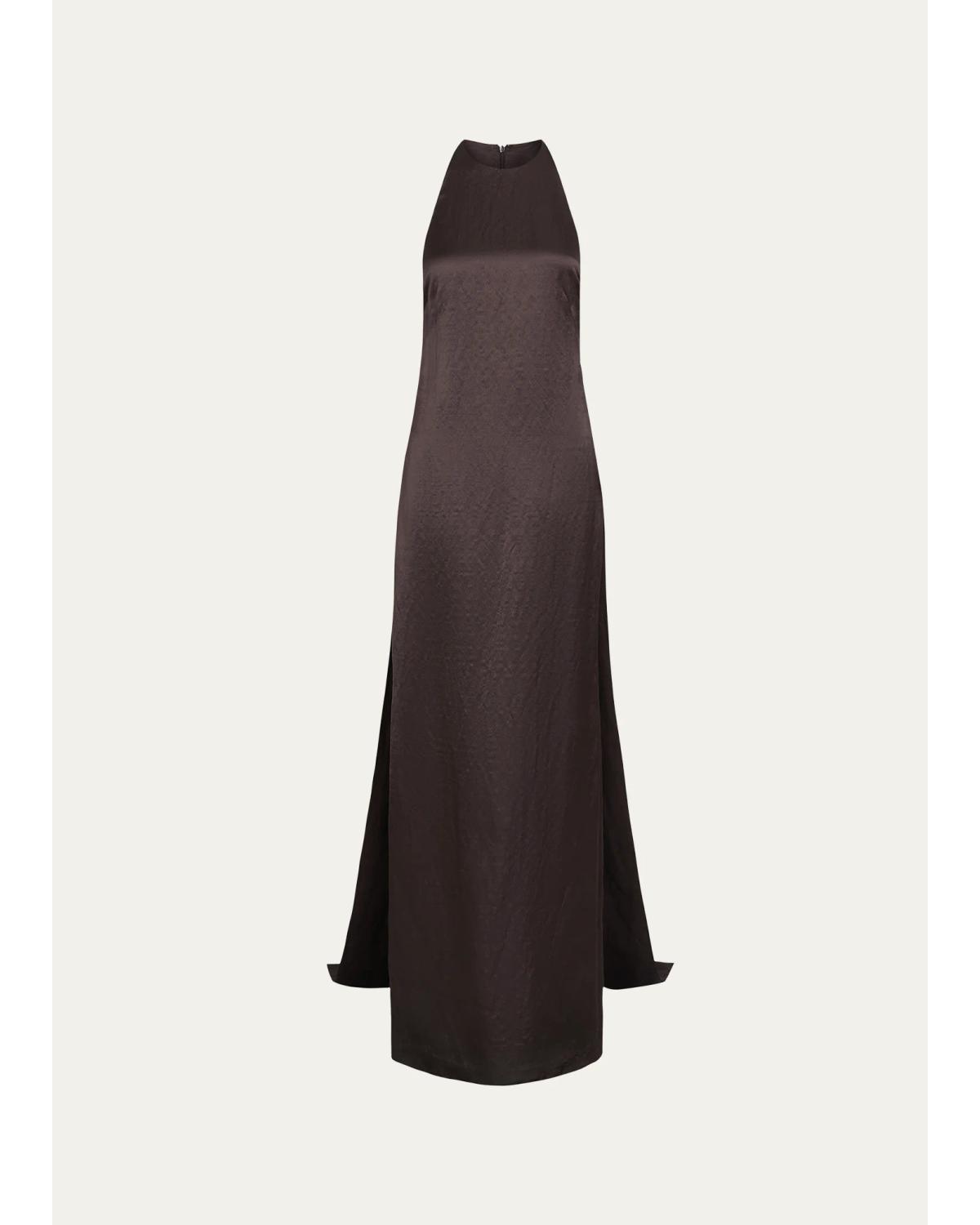 Twp T-back Silk A-line Train-back Gown In Brown
