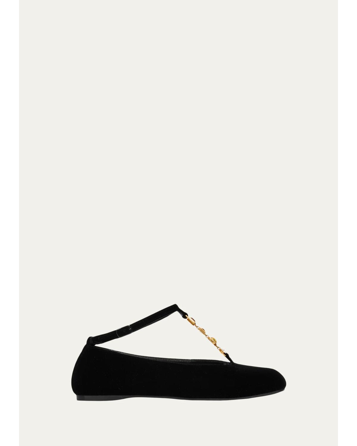 Velvet T-Strap Ballerina Flats
