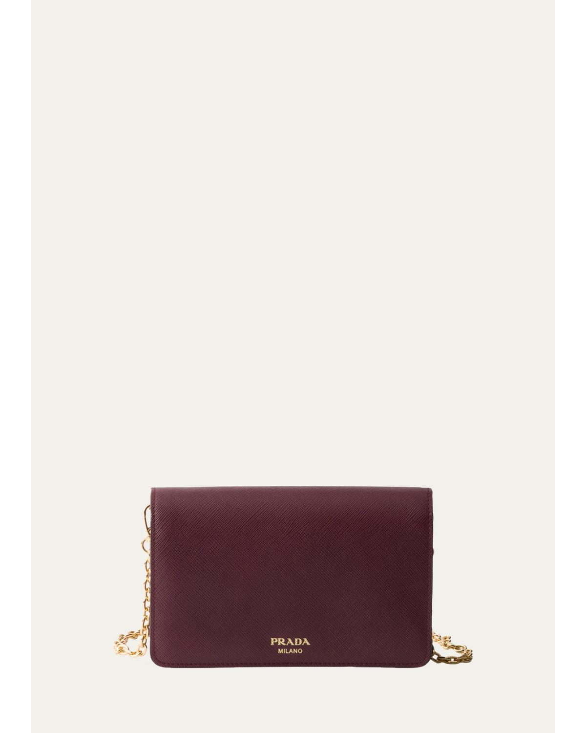 Prada Mini Saffiano Leather Shoulder Bag In Burgundy