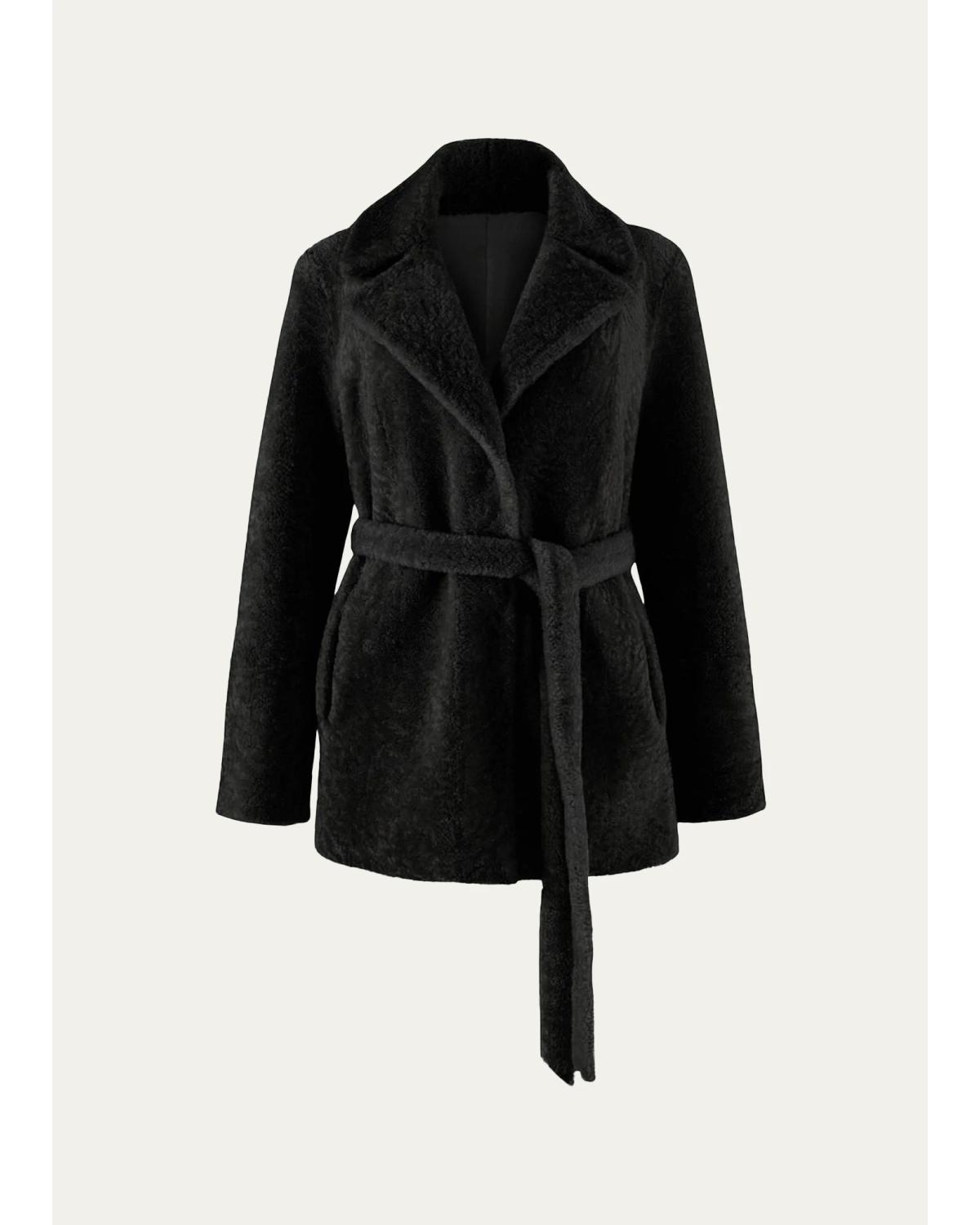 Select Textured Shearling Lamb Belted Jacket