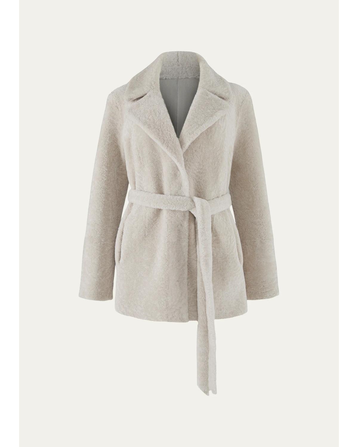 Select Textured Shearling Lamb Belted Jacket