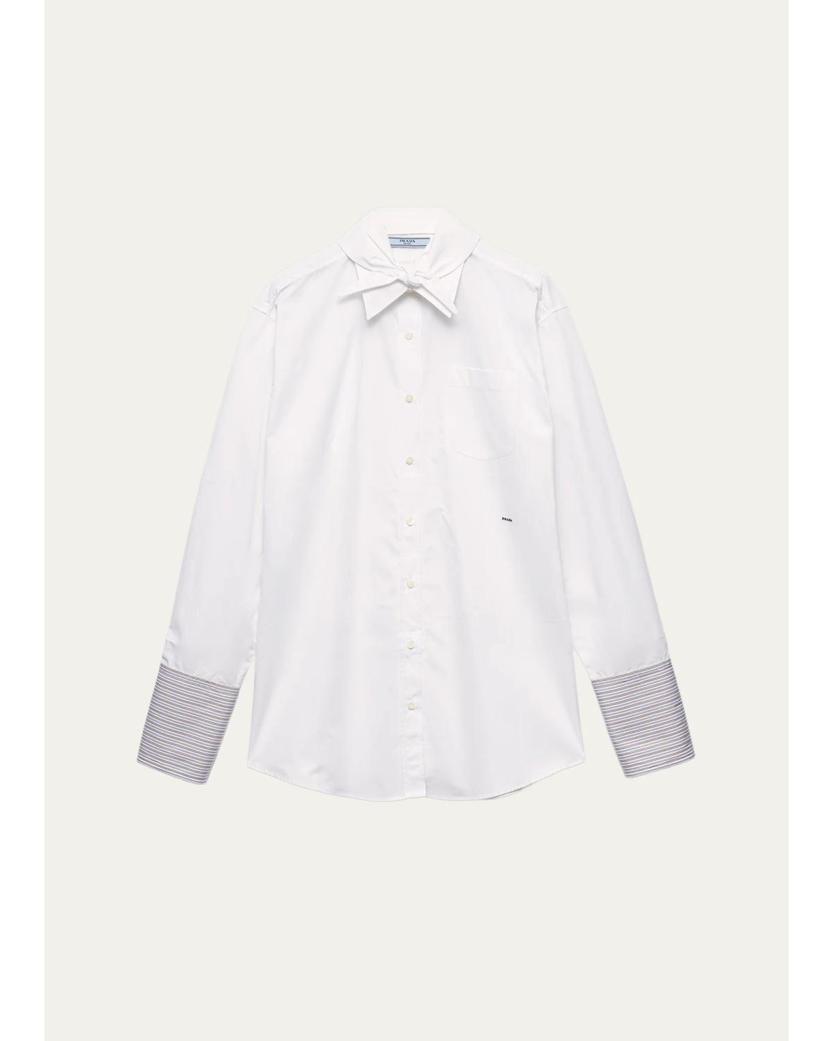 Striped-Cuff Cotton Poplin Button-Down Shirt