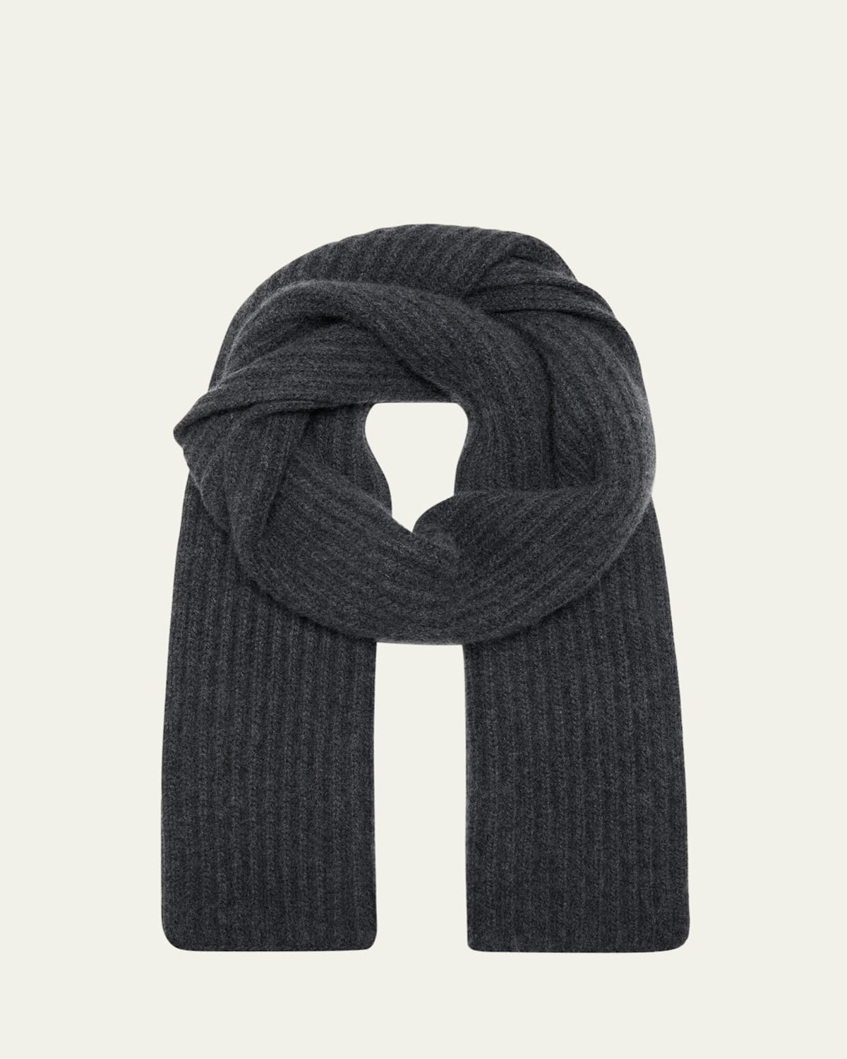 Bergdorf Goodman Ribbed Cashmere Scarf, Black In Charcoal