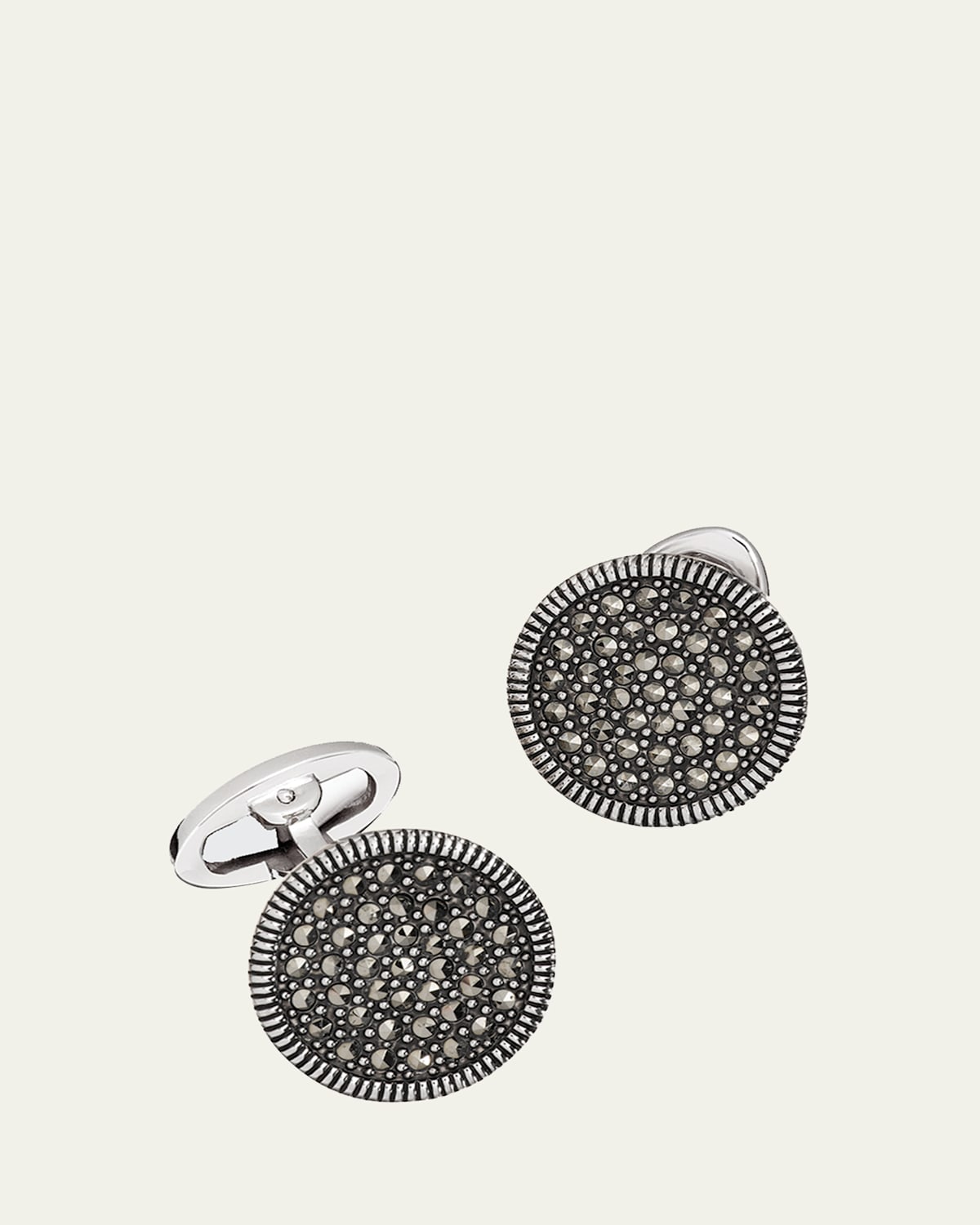 Jan Leslie Round Marcasite Cuff Links, Gray