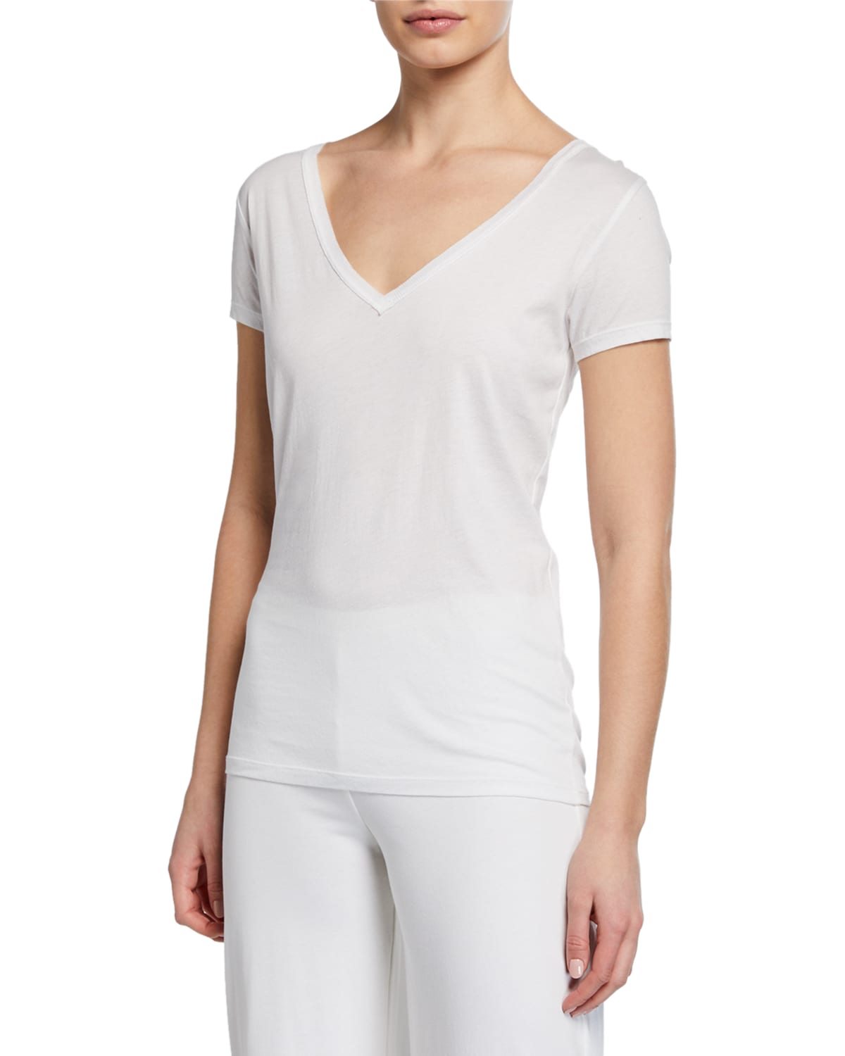 Skin Easy V-neck Cotton Tee In White