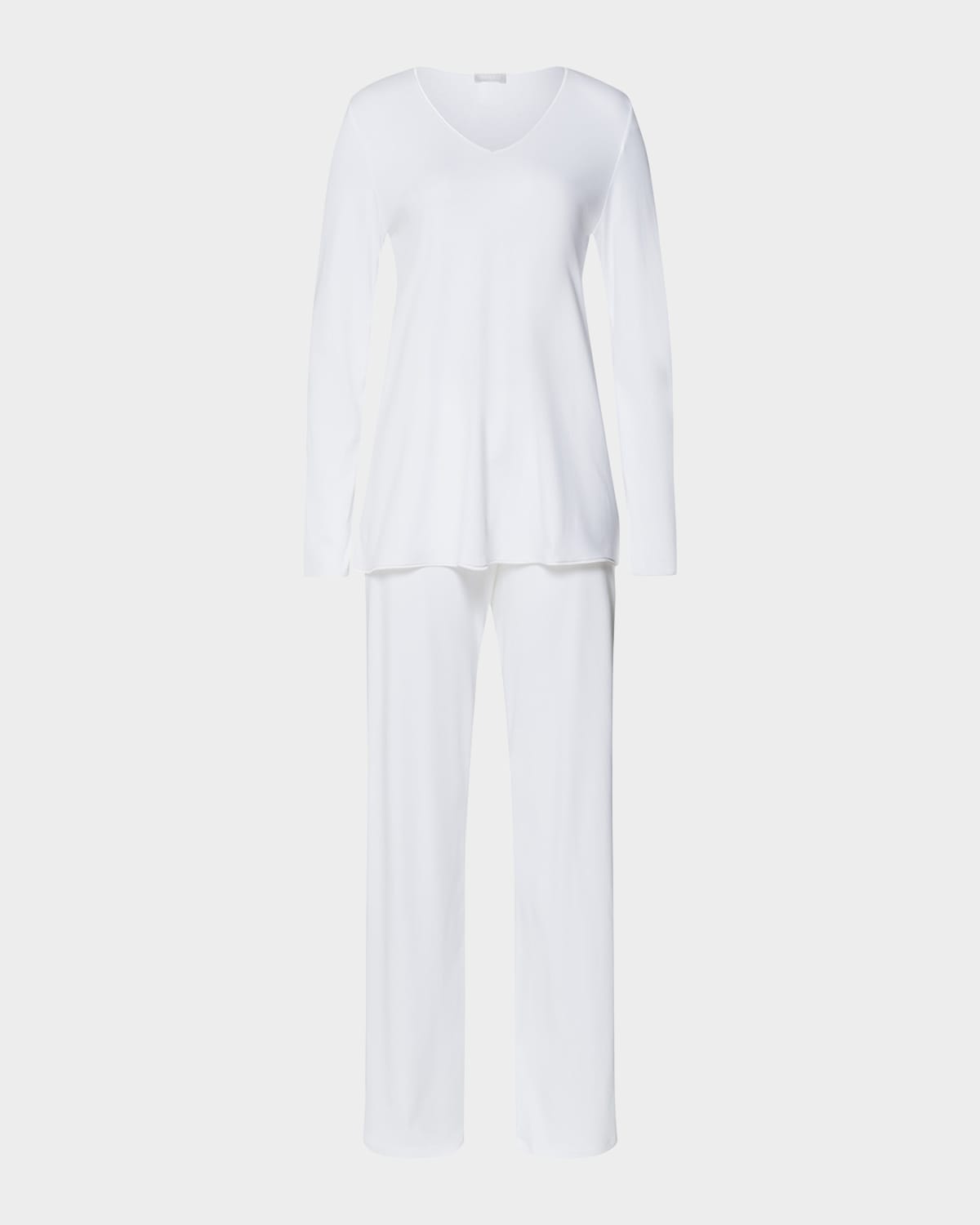 Hanro Silk-trim Mercerized Cotton Pajama Set In White