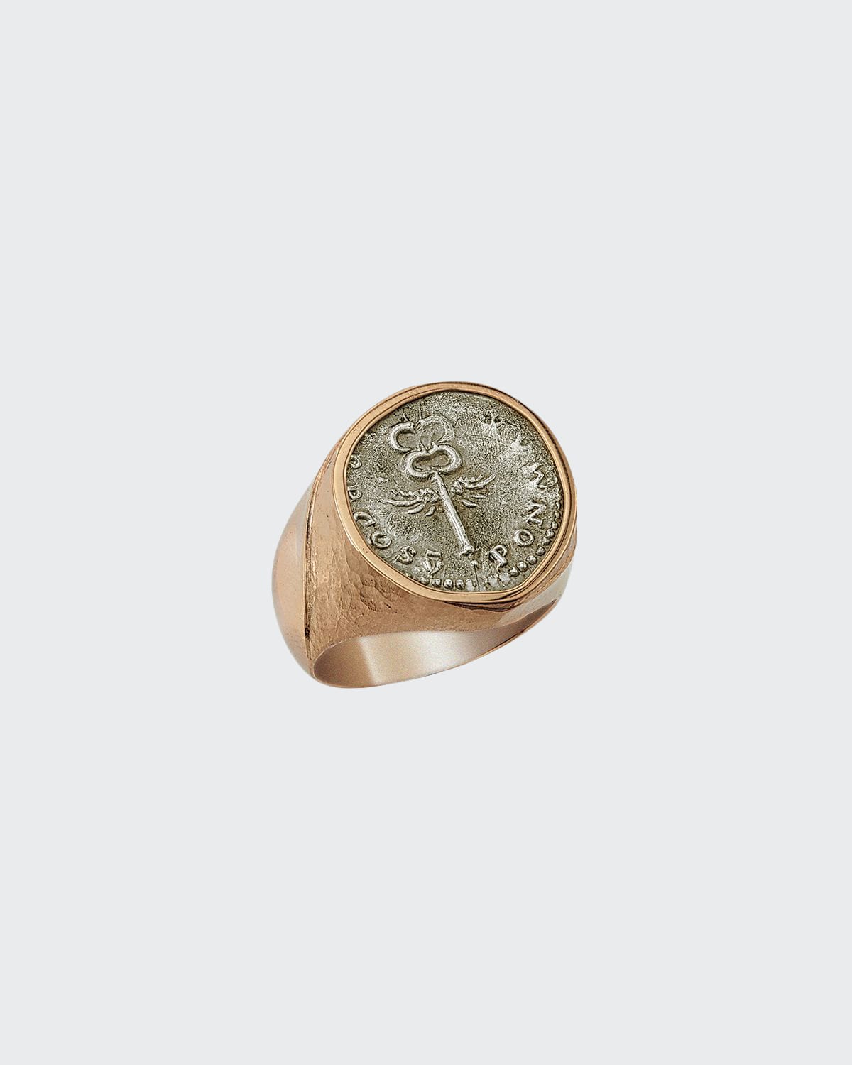 Men's Ancient Winged Caduceus Coin 18K Gold Ring
