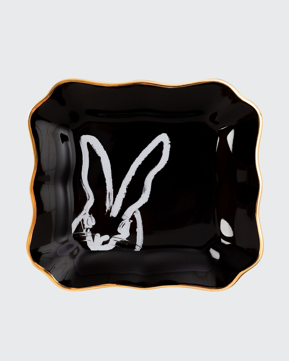 Hunt Slonem Portrait Plate With Gold Rim - Black In Black