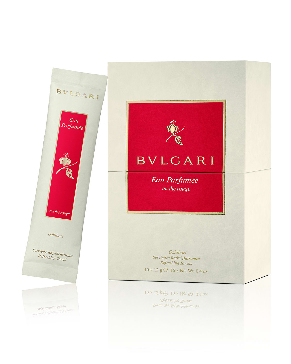 BVLGARI Eau Parfumée au thé rouge Refreshing Towels Kit, 15 x 12g