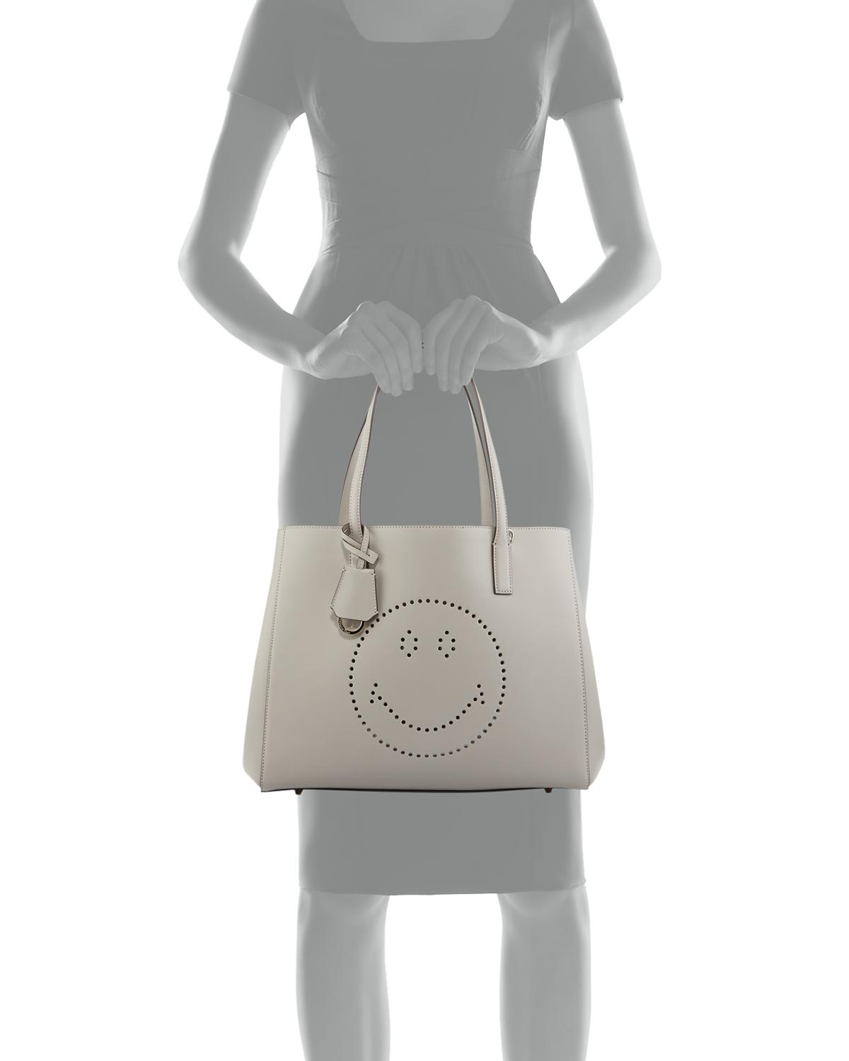 Anya Hindmarch Ebury Shopper Smiley Tote Bag, Light Gray