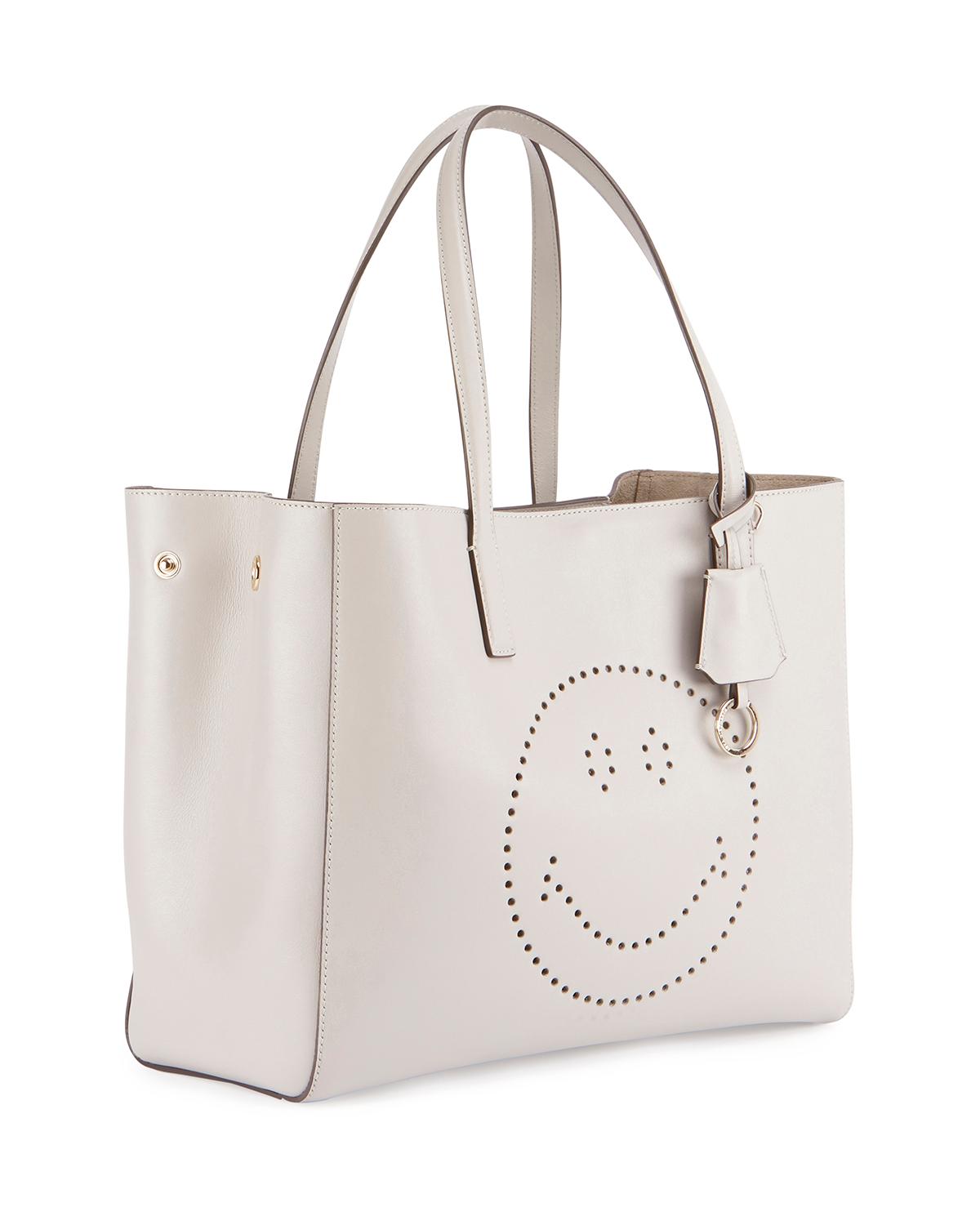 Anya Hindmarch Ebury Shopper Smiley Tote Bag, Light Gray
