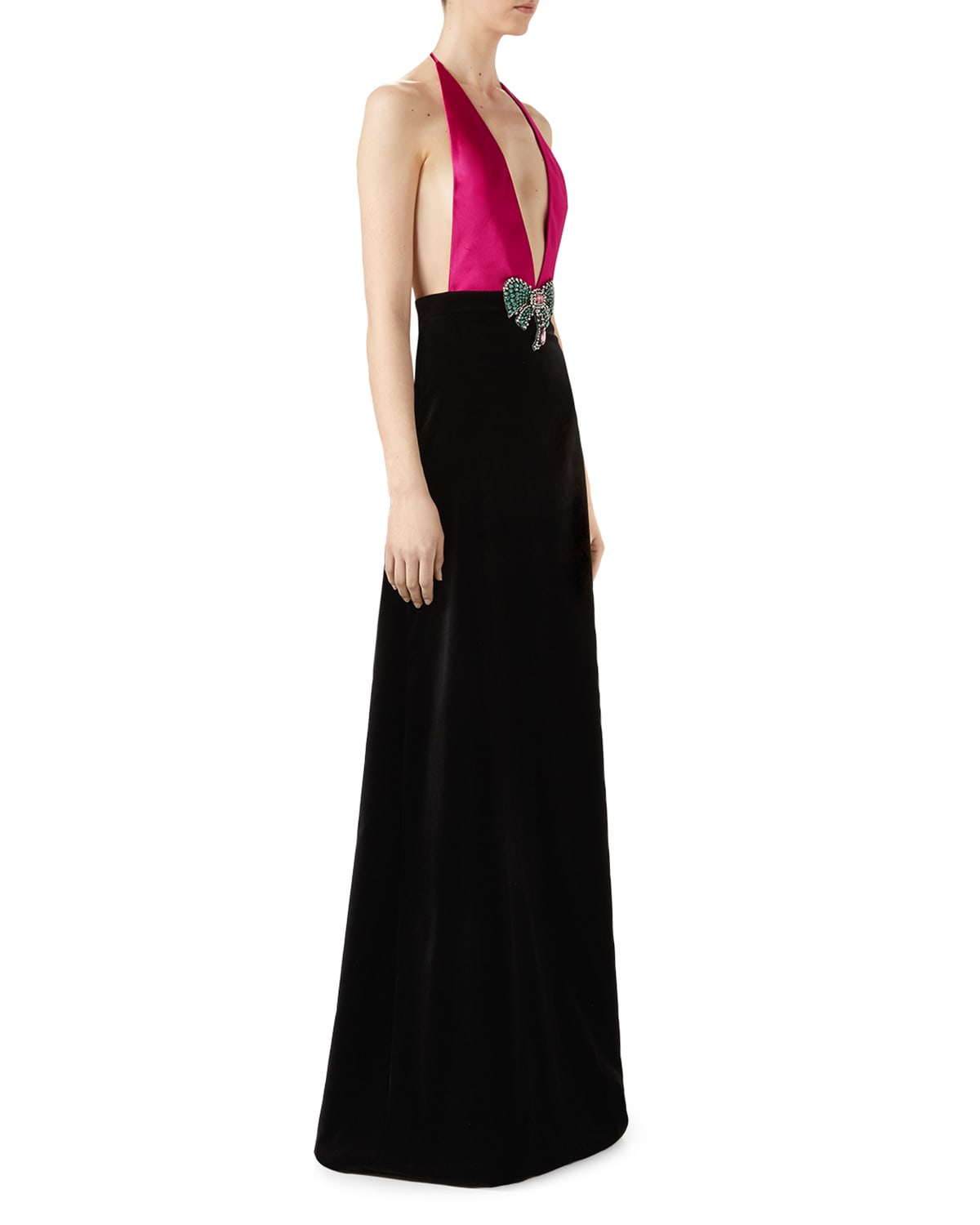 Gucci Soft Cotton Velvet Stretch Gown, Pink/Black
