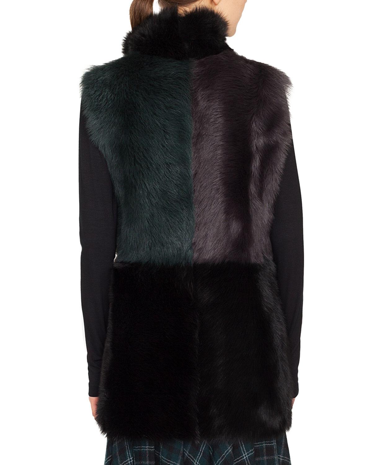 Akris punto Long Colorblocked Toscana Lamb Fur Vest