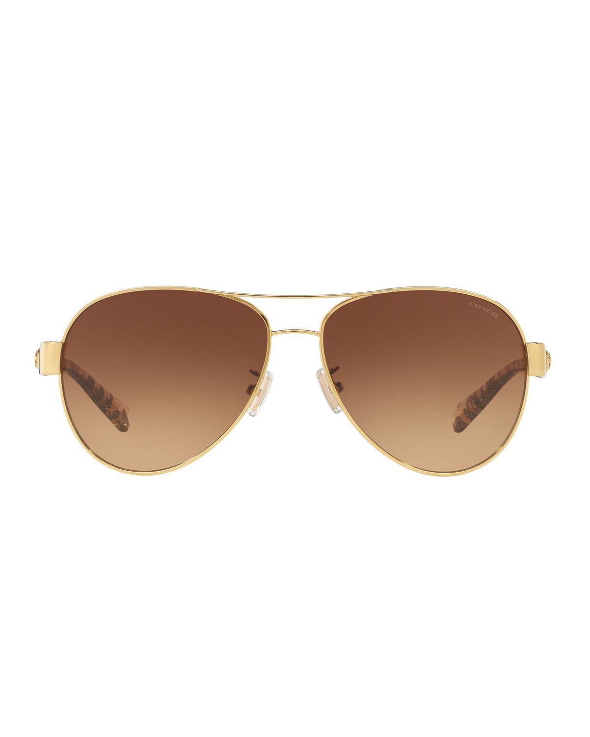 Coach Gold and Leopard Print Aviator Sunglasses Coach Gold Aviator Glasses Off White Leopard Temples HC7059  main image 2