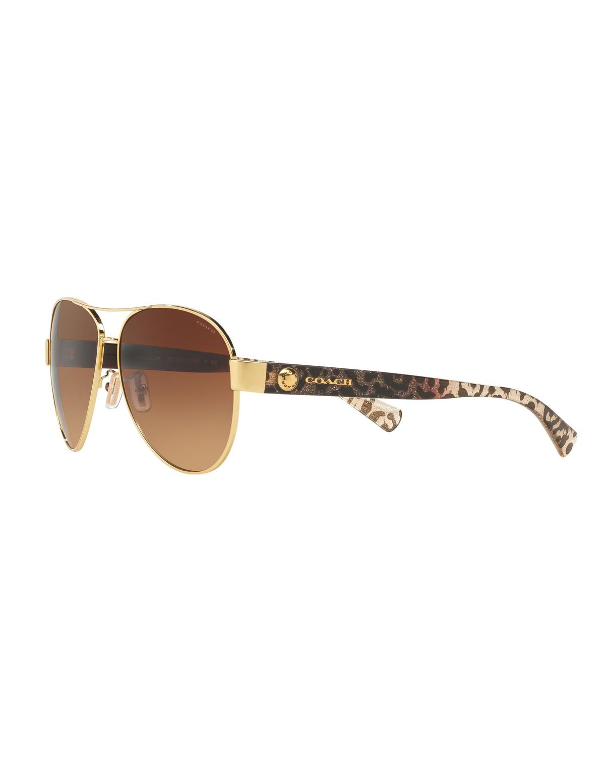 Coach Gold and Leopard Print Aviator Sunglasses Coach HC7059 L138 - Aviator Gold Ivory Wild Beast Frame  main image 2