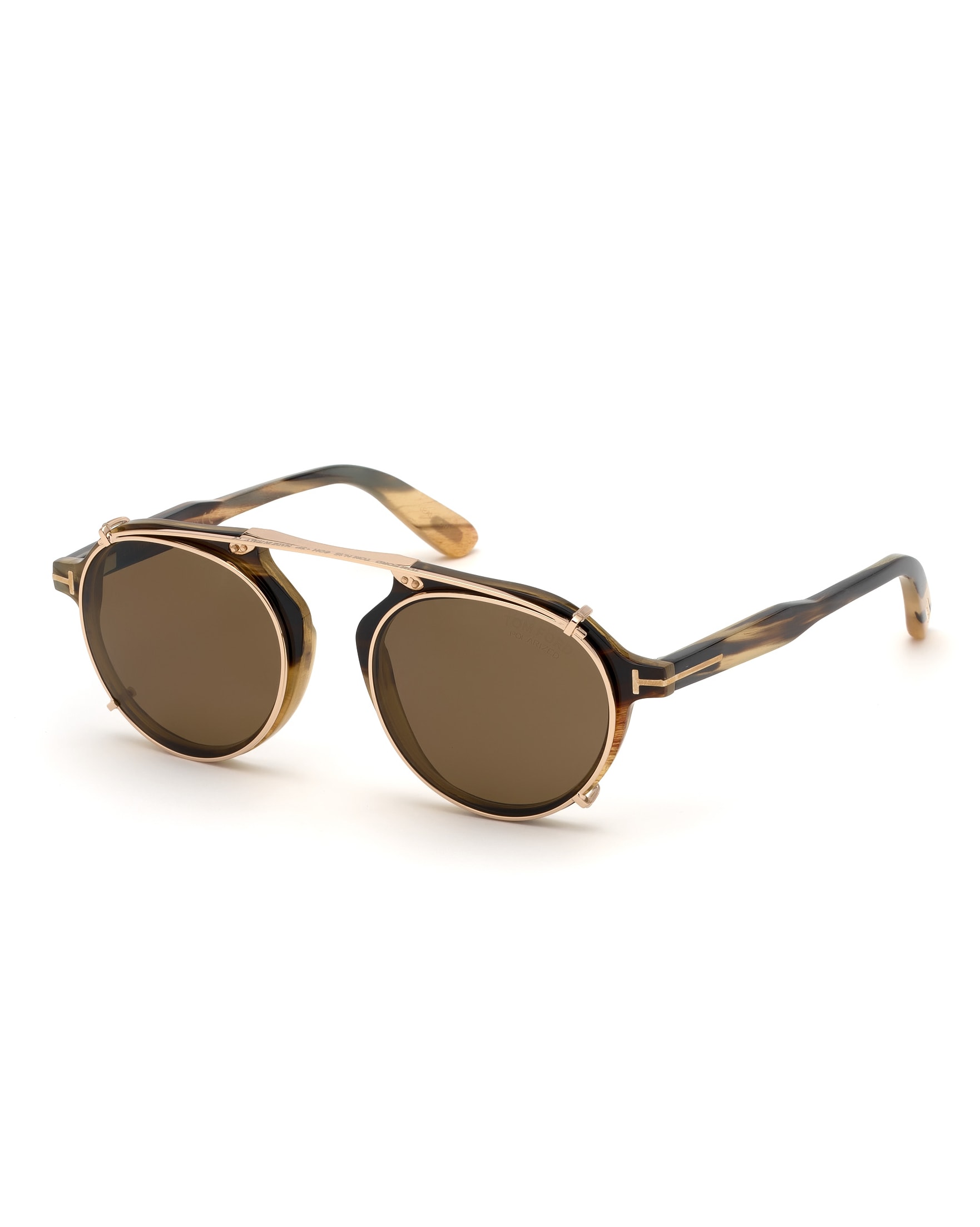 TOM FORD Men's Tom N.15 Shiny Horn Round Blue-Blocking Glasses