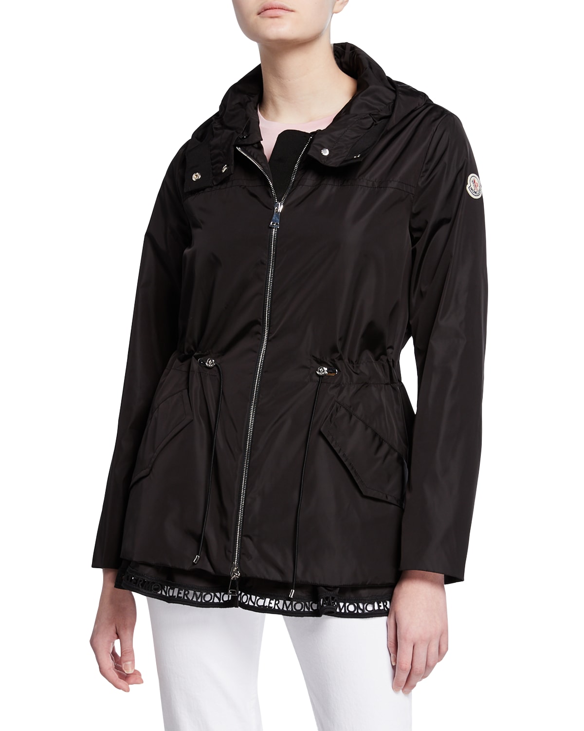 Moncler Loty Logo-Trim Peplum Rain Jacket - Bergdorf Goodman