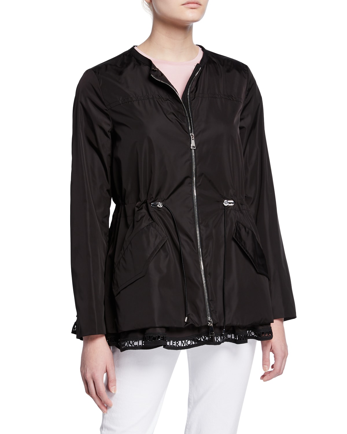 Moncler Loty Logo-Trim Peplum Rain Jacket - Bergdorf Goodman