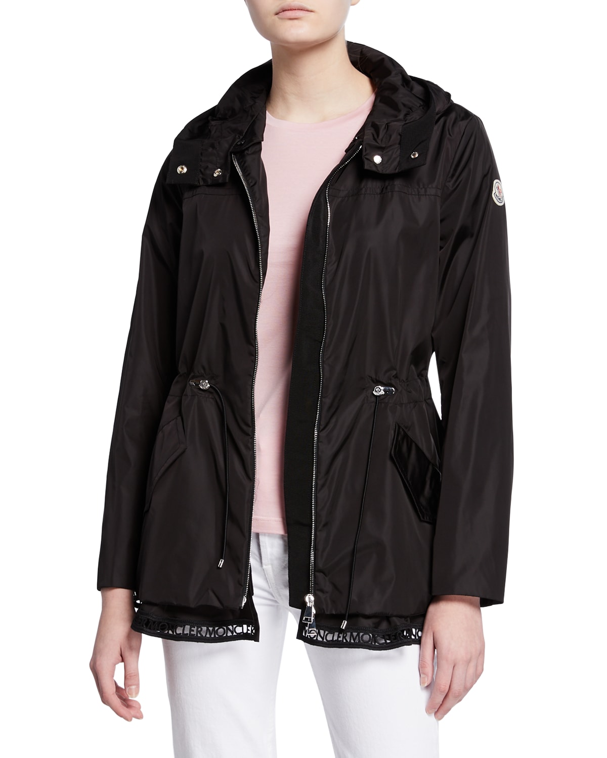 Moncler Loty Logo-Trim Peplum Rain Jacket - Bergdorf Goodman