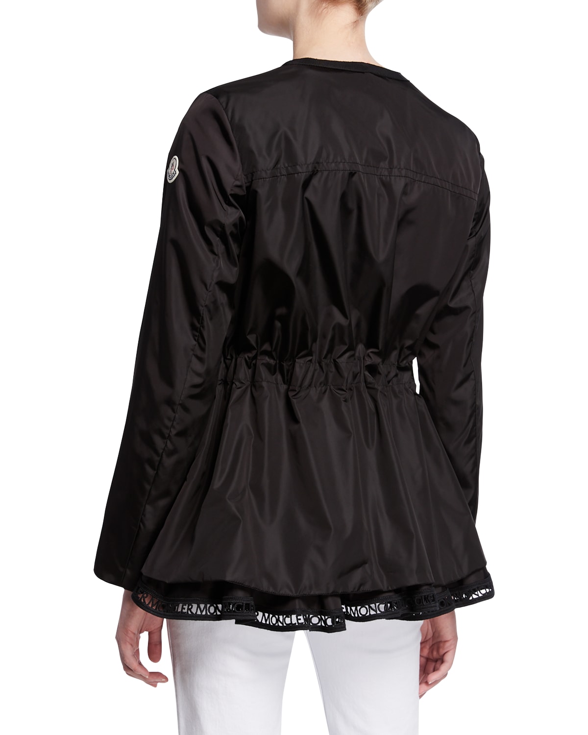 Moncler Loty Logo-Trim Peplum Rain Jacket - Bergdorf Goodman