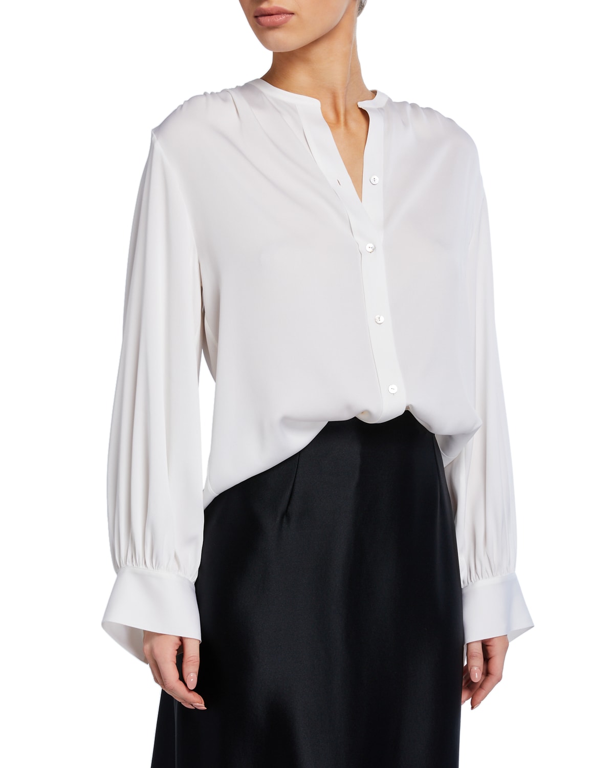 Vince Knotted High-Neck Log-Sleeve Silk Blouse - Bergdorf Goodman