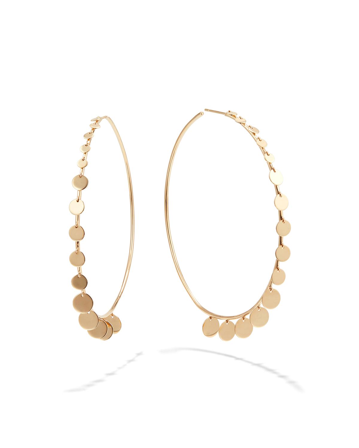 LANA 14k Gold Dangle Disc Hoop Earrings, 60mm