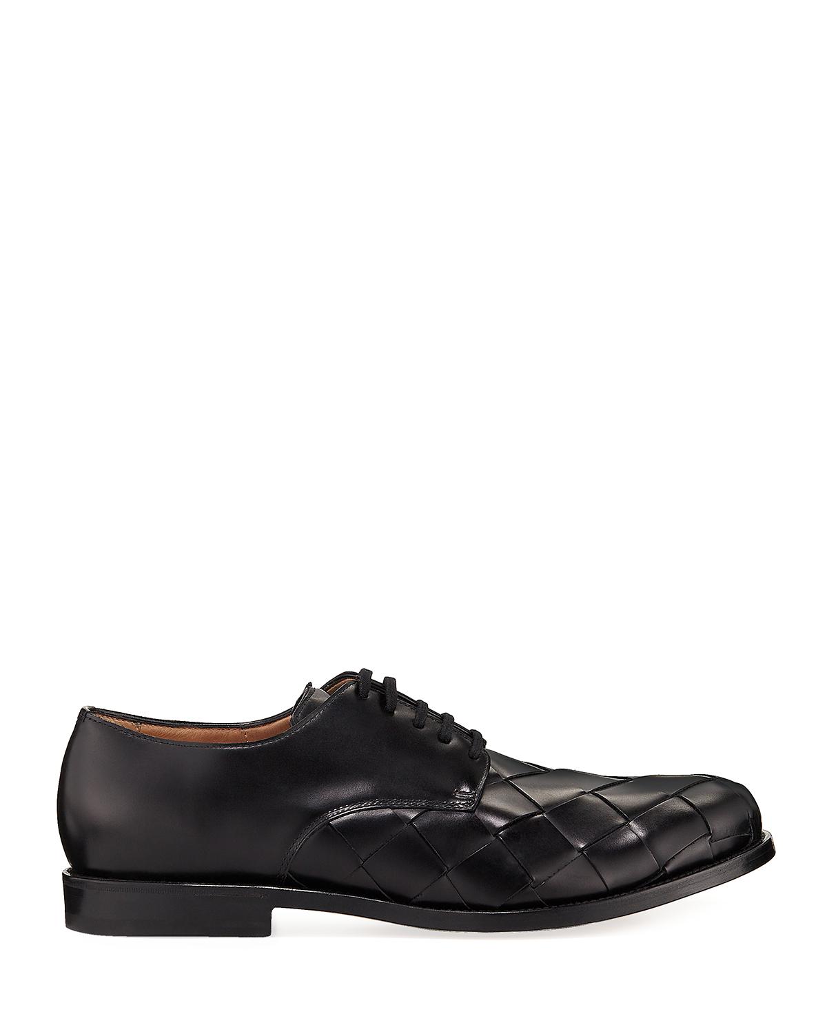 Bottega Veneta Men's Intrecciato Woven Leather Derby Shoes