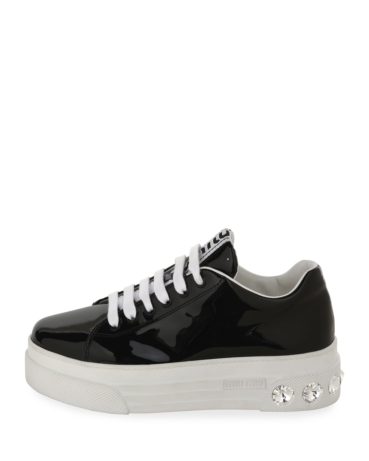 Miu Miu Patent Leather Sneakers with Crystal Heel - Bergdorf