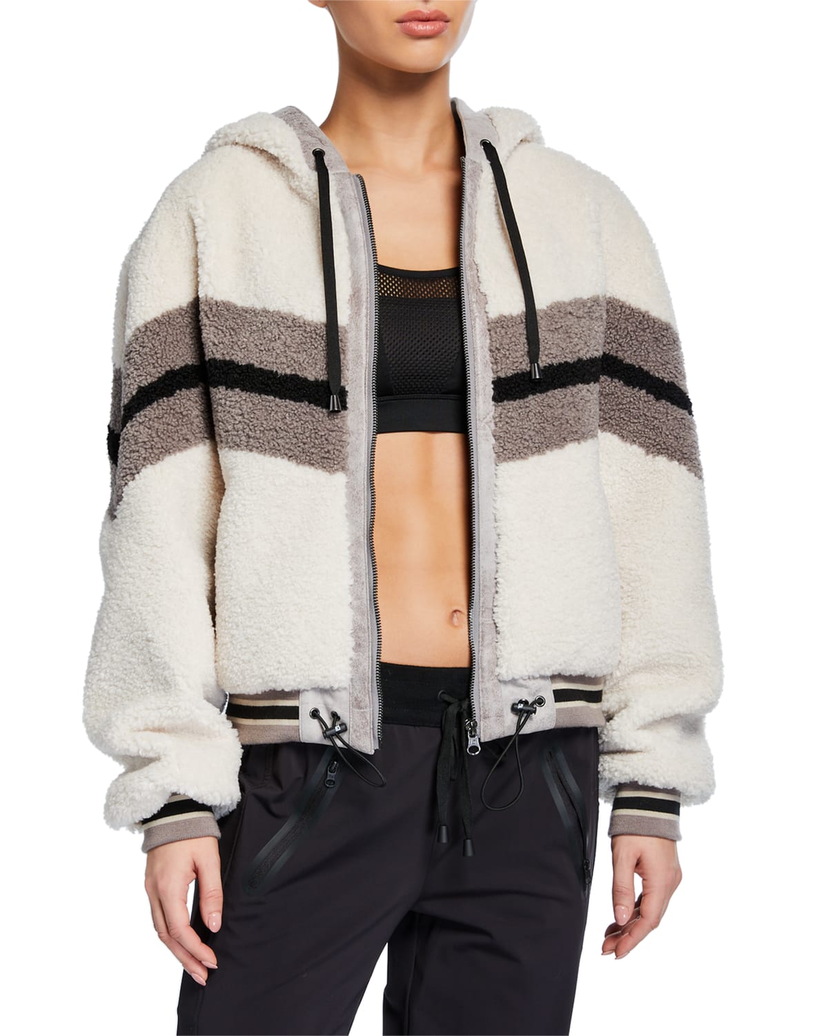 Blanc Noir Faux-Fur Cropped Hoodie