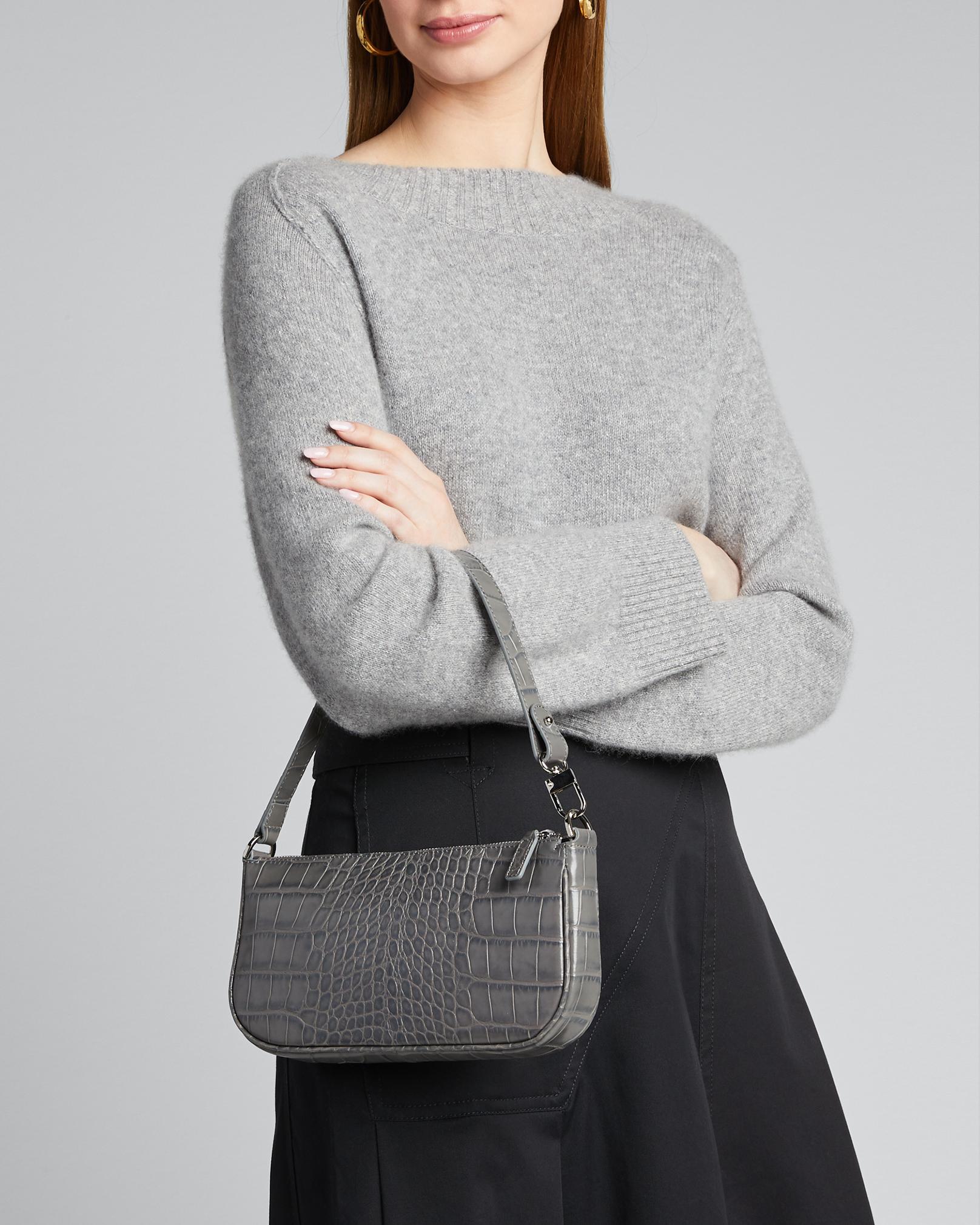 BY FAR Rachel Small Croc-Embossed Shoulder Bag, Gray - Bergdorf 