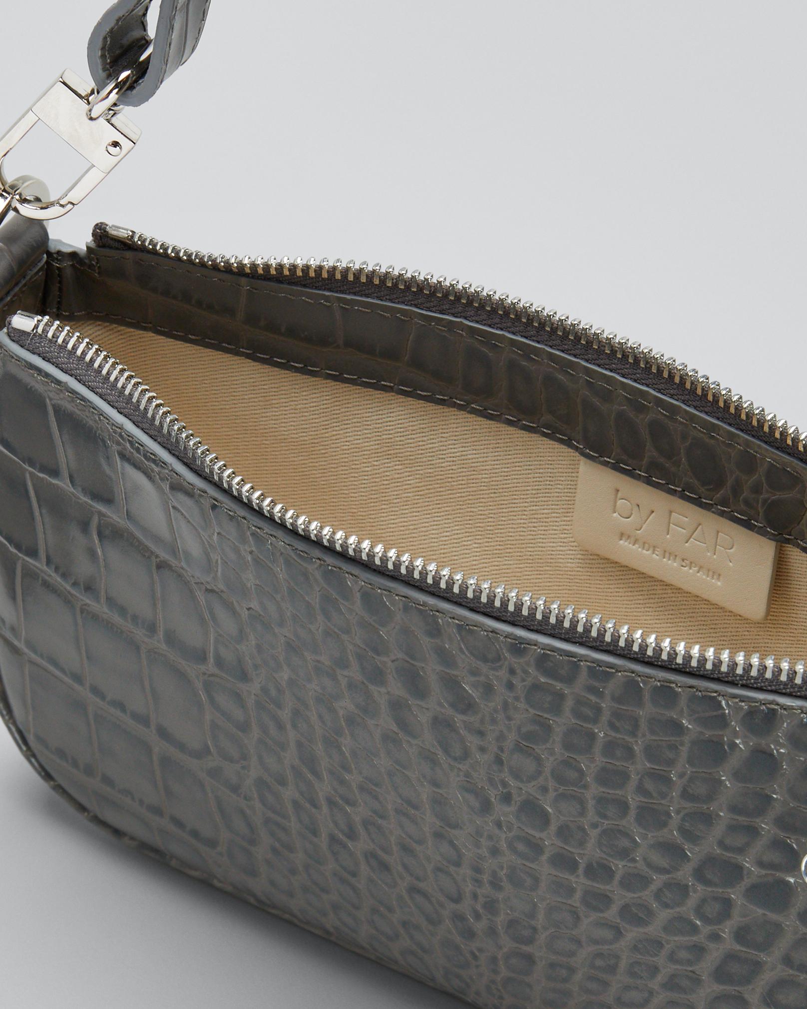 BY FAR Rachel Small Croc-Embossed Shoulder Bag, Gray - Bergdorf 