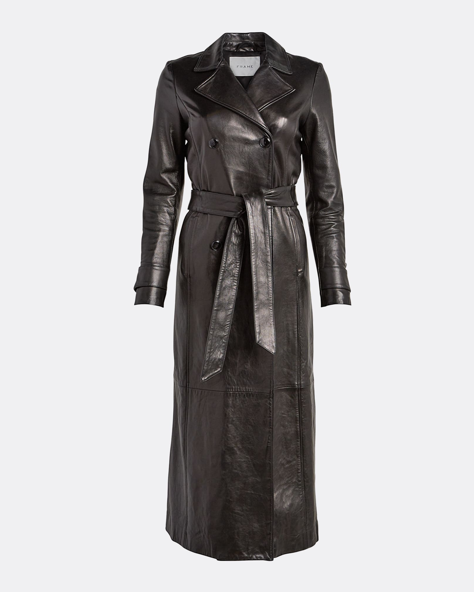 FRAME Belted Leather Double-Breasted Trench Coat - Bergdorf Goodman