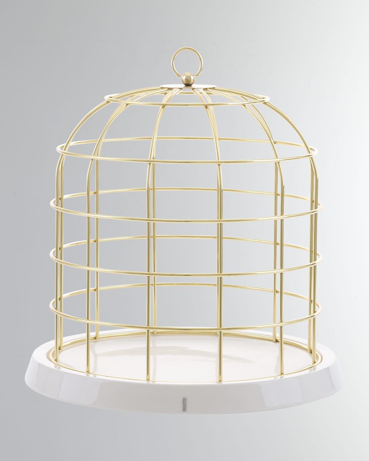 Seletti "Twitable" Gold Metal Birdcage with Porcelain Base