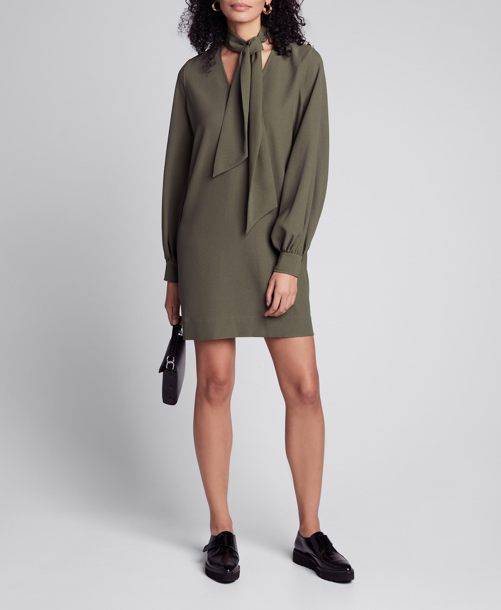 Recycled Heavy Crepe Tie Neck Dress