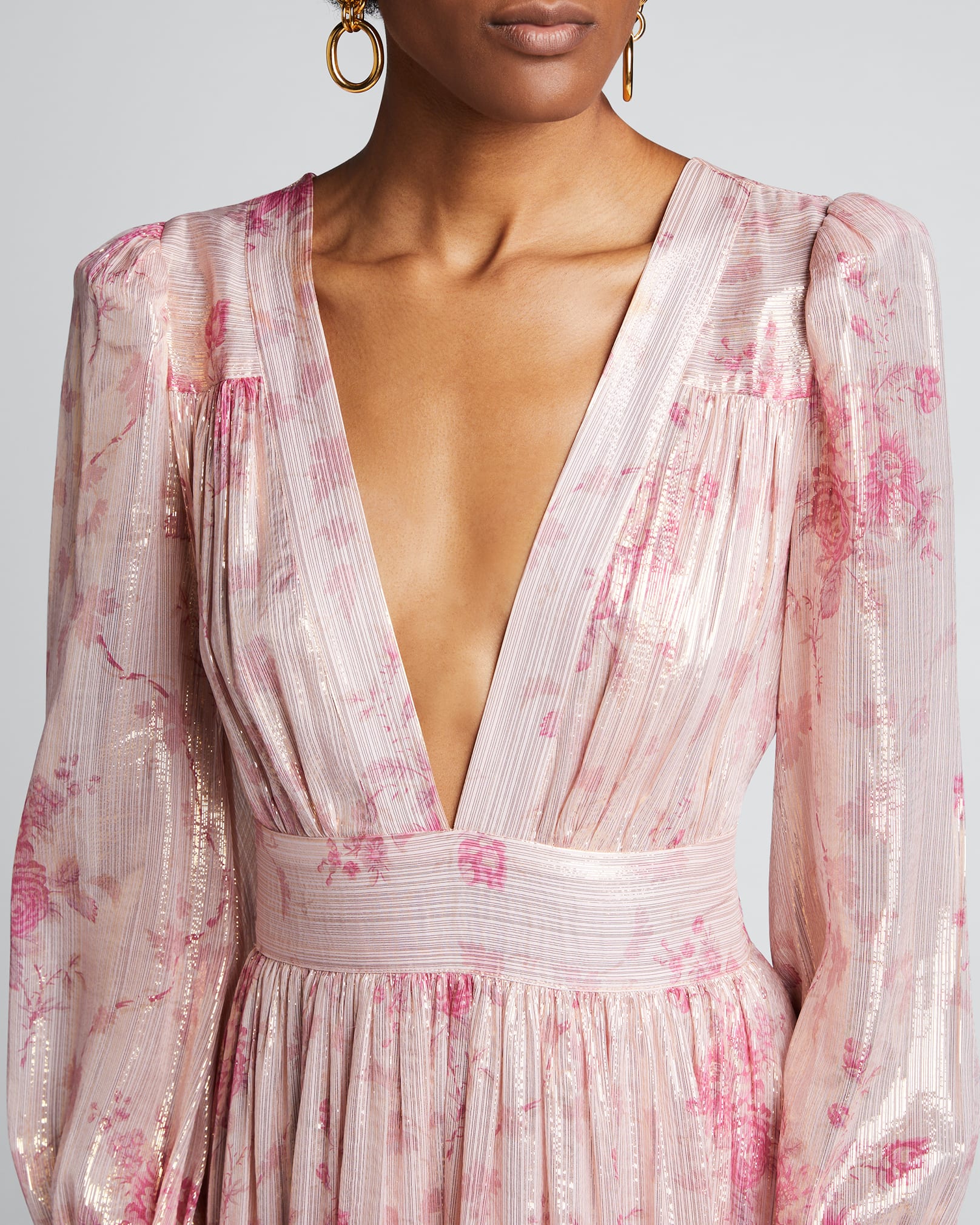 LoveShackFancy Cyrena Floral-Print Silk V-Neck Dress - Bergdorf Goodman