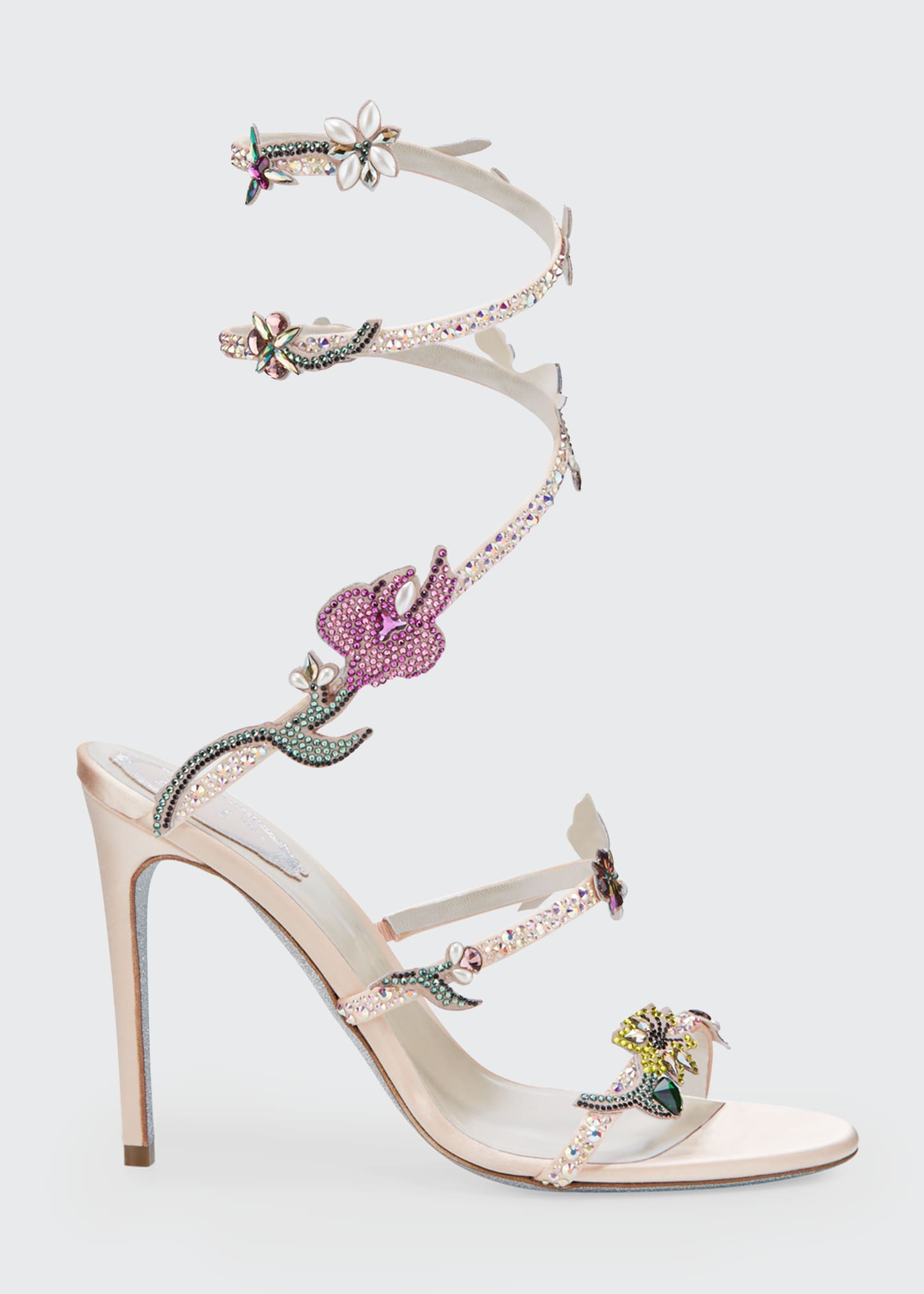 Rene Caovilla 105mm Snake-Ankle Floral Stud Sandals - Bergdorf Goodman