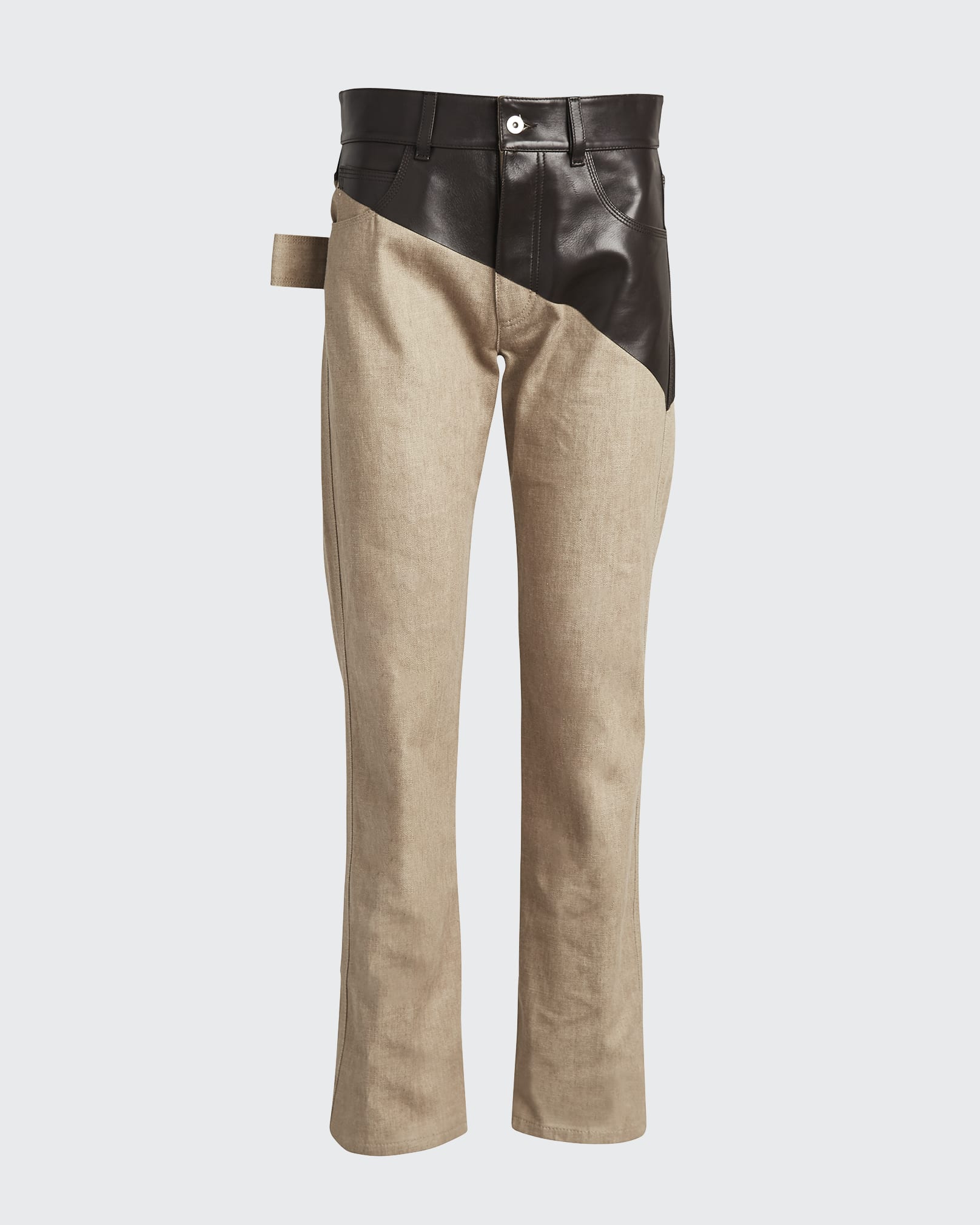 Bottega Veneta Denim Pants with Asymmetric Leather Waist