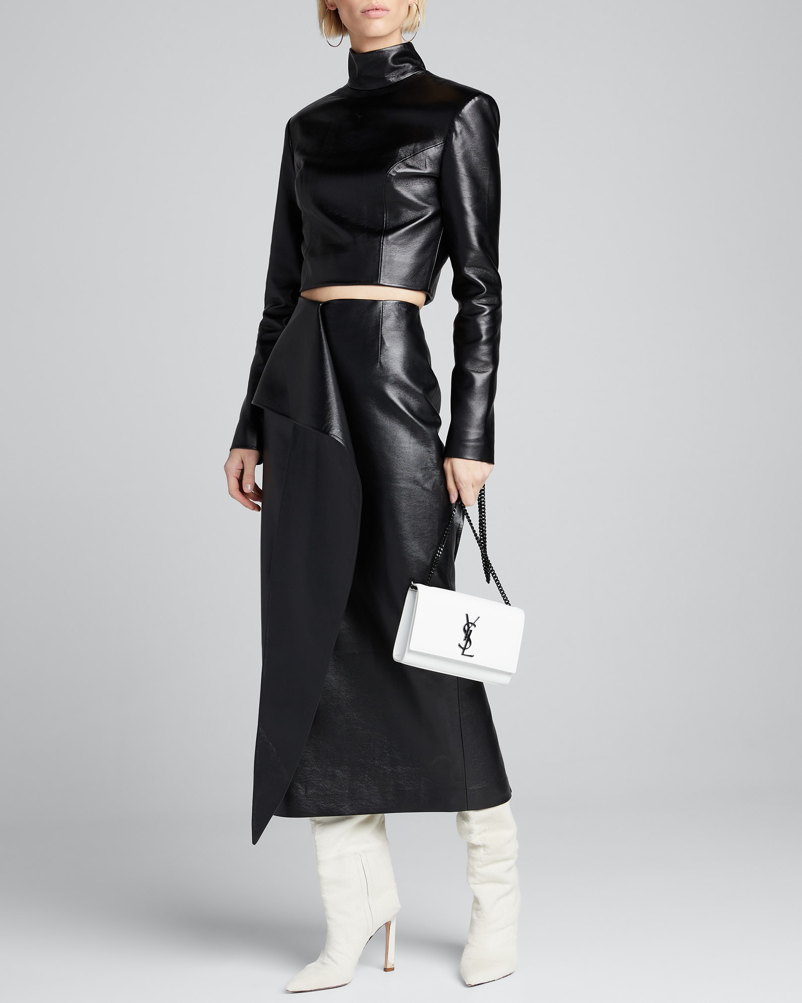 Materiel Faux Leather Turtleneck Crop Top