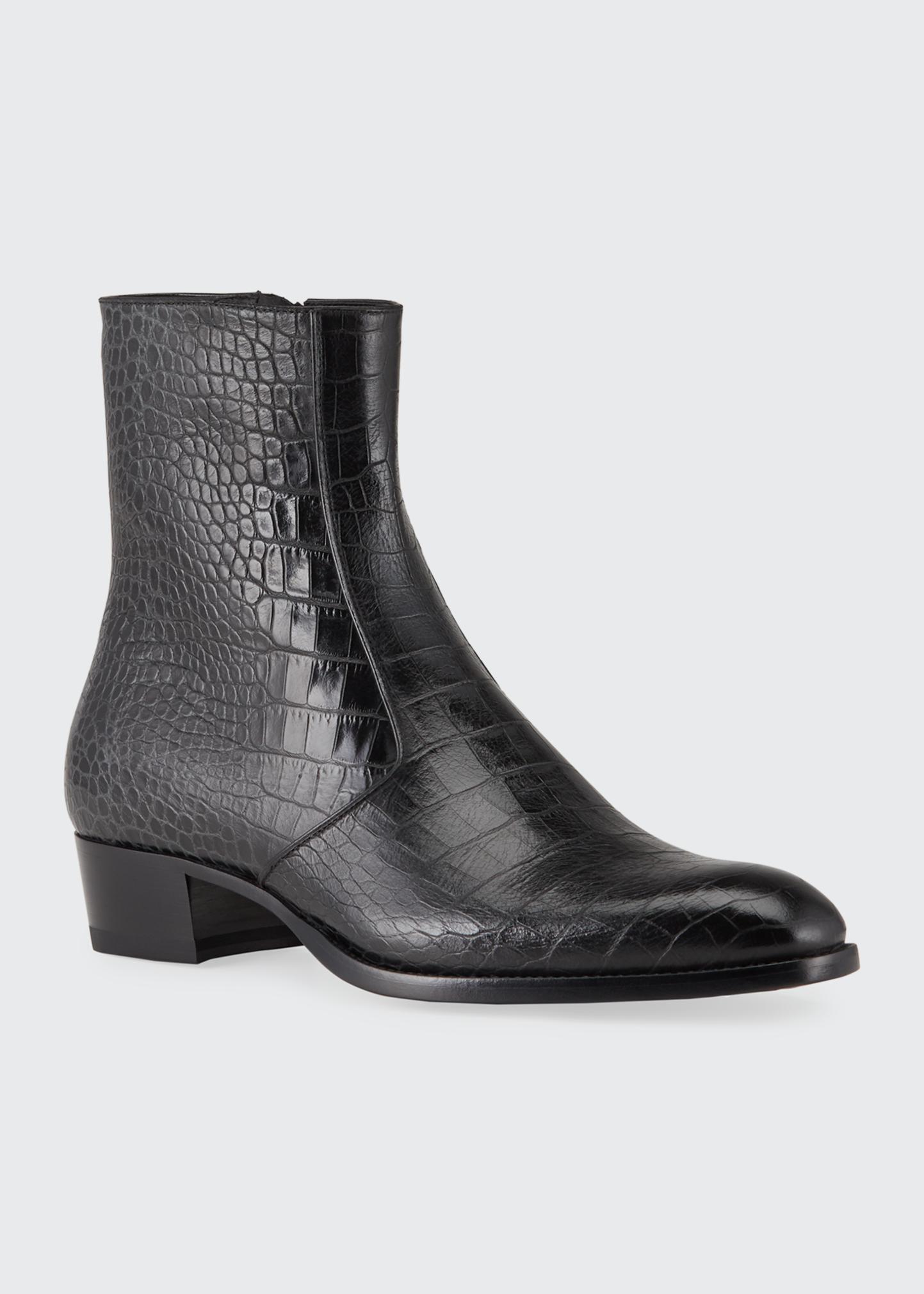 や様　saint laurent crack sidezip boots Saint Laurent Men's Wyatt Croc-Embossed Leather Side-Zip Boots