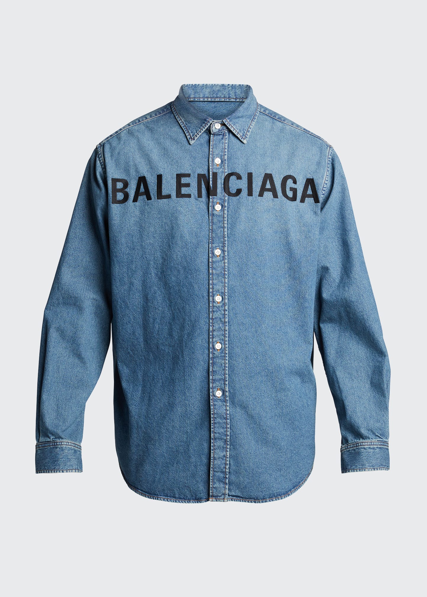 Balenciaga Men's Front Logo Denim Sport Shirt - Bergdorf Goodman