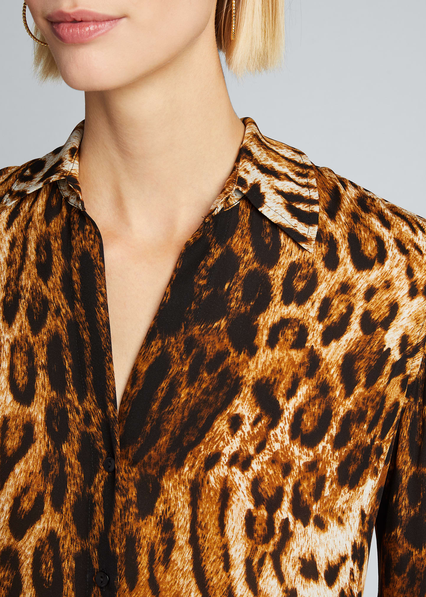 L'AGENCEnNina top Leopard Silk Long-Sleeve Button-Down Blouse