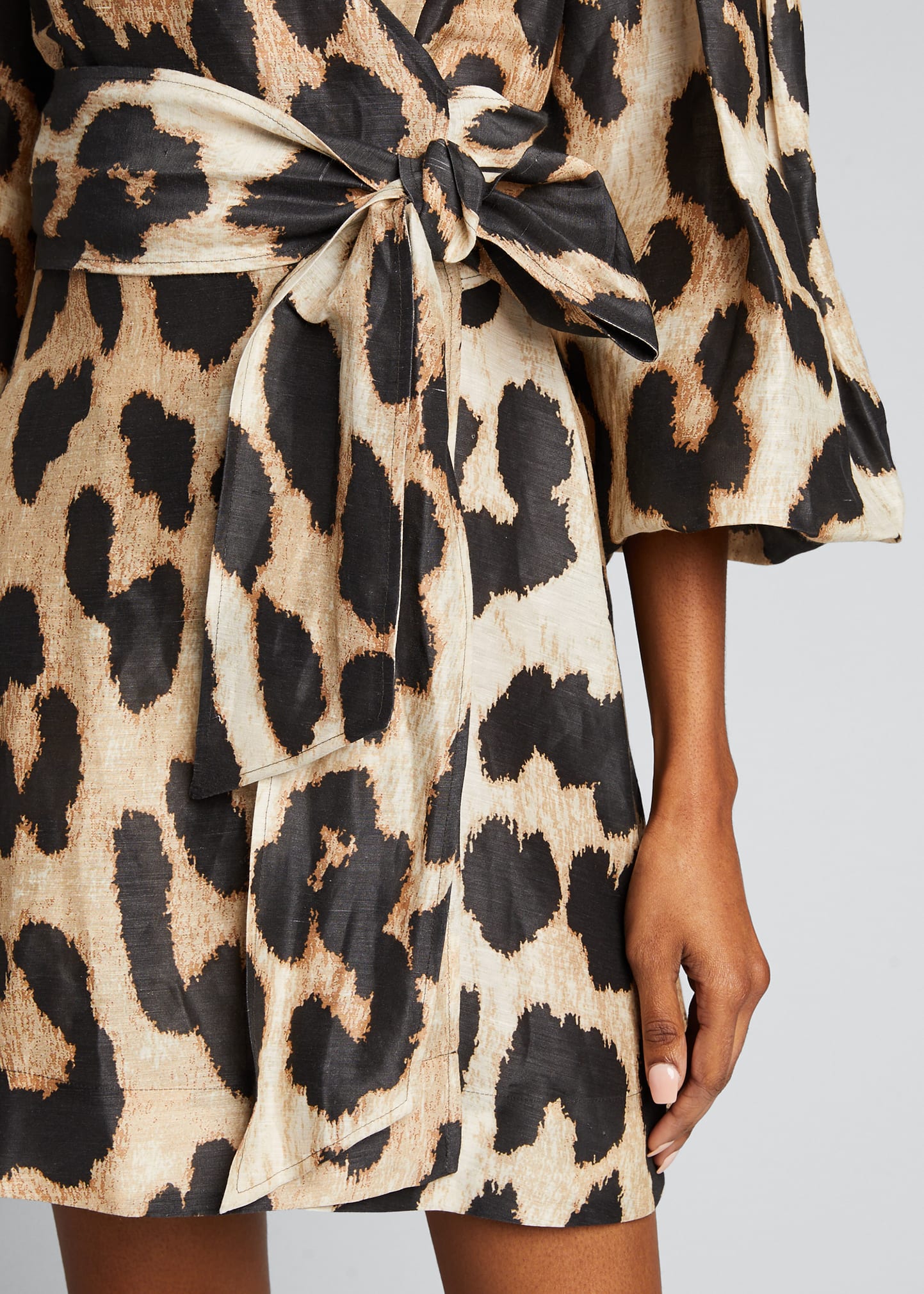 Ganni Silk-Linen Leopard-Print Wrap Dress - Bergdorf Goodman