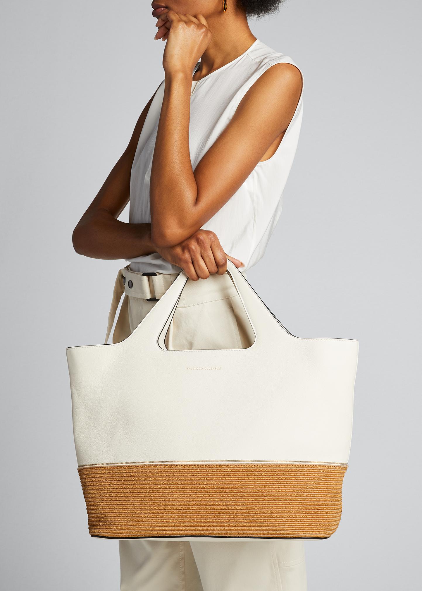 Brunello Cucinelli Raffia & Leather Tote Bag - Bergdorf Goodman