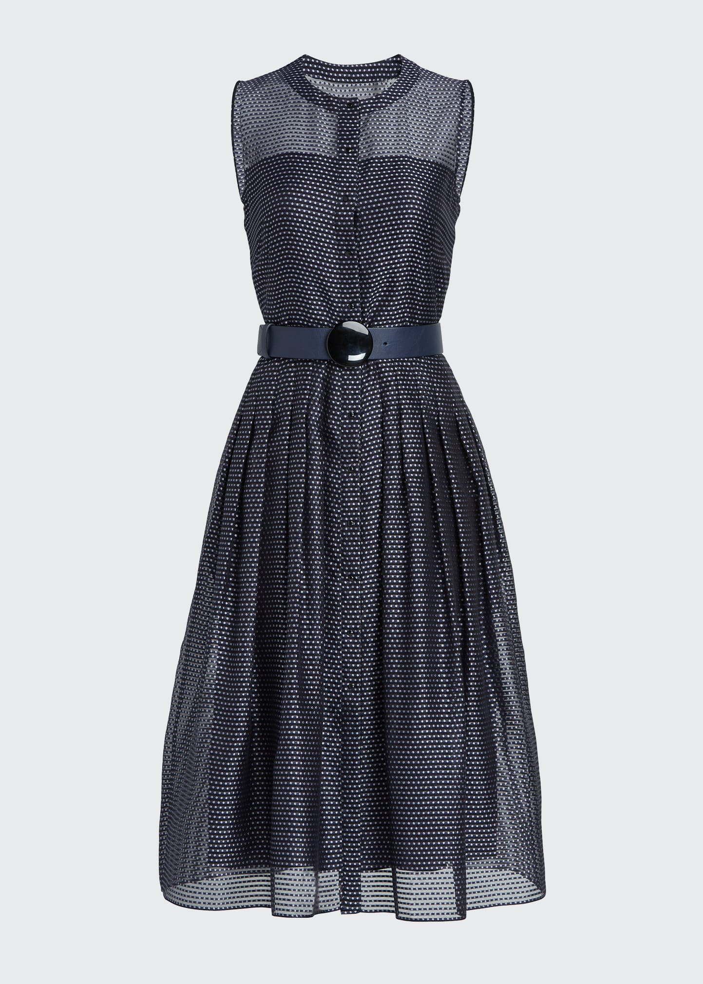 Akris punto Pin Dot Organza Sleeveless Belted Dress