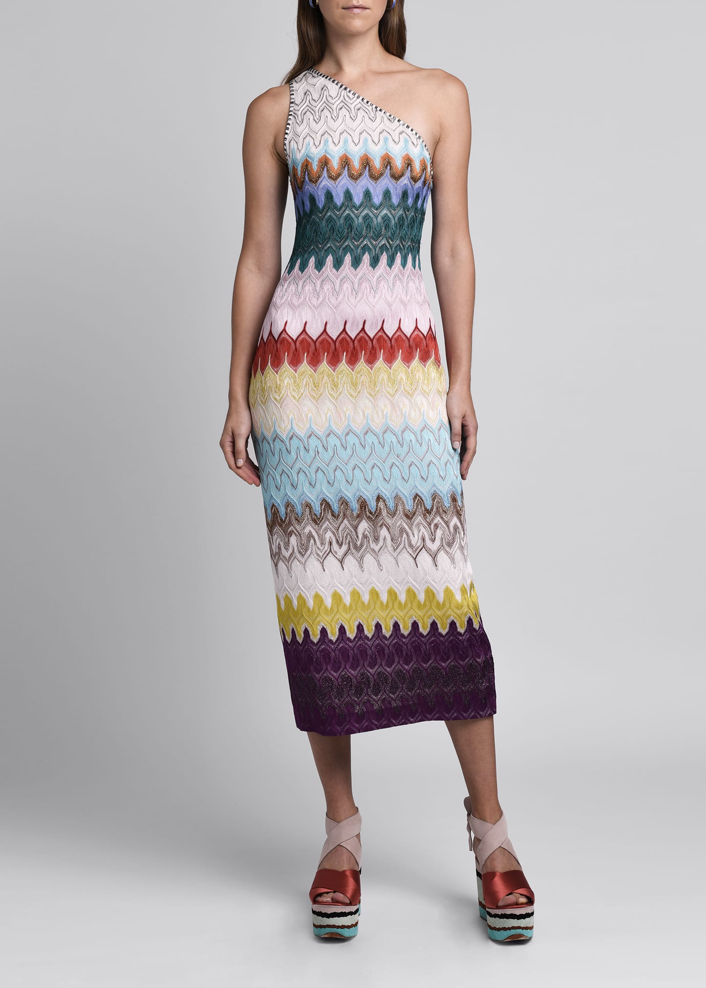 m missoni one shoulder dress One-shoulder cover up dress in wave motif crochet