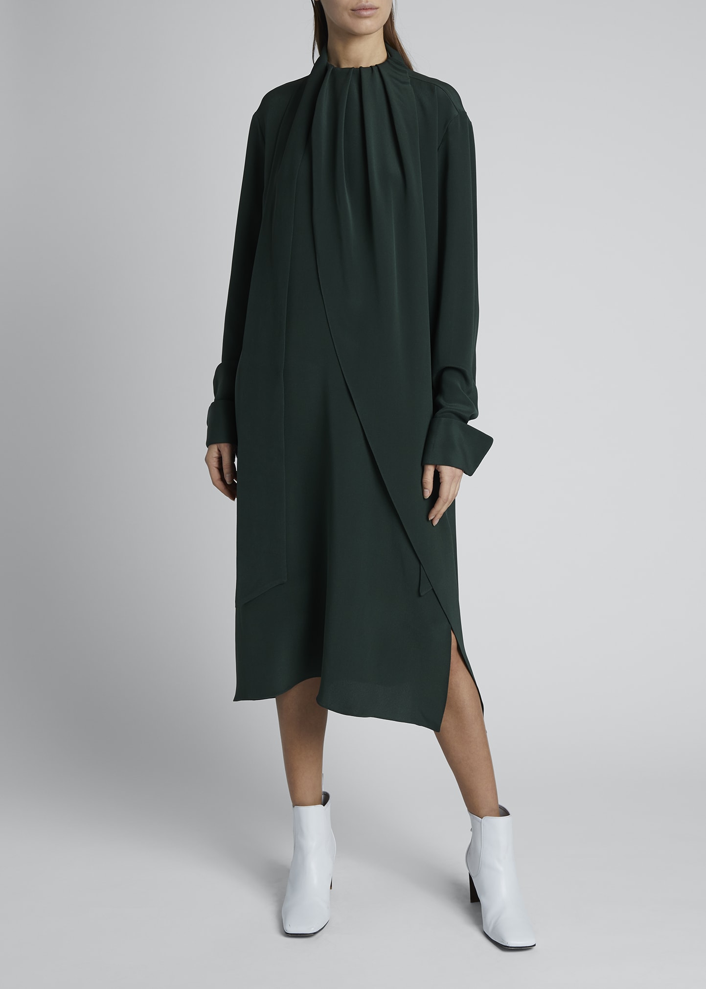 Loewe Long-Sleeve Draped Silk Scarf-Tie Midi Dress - Bergdorf Goodman