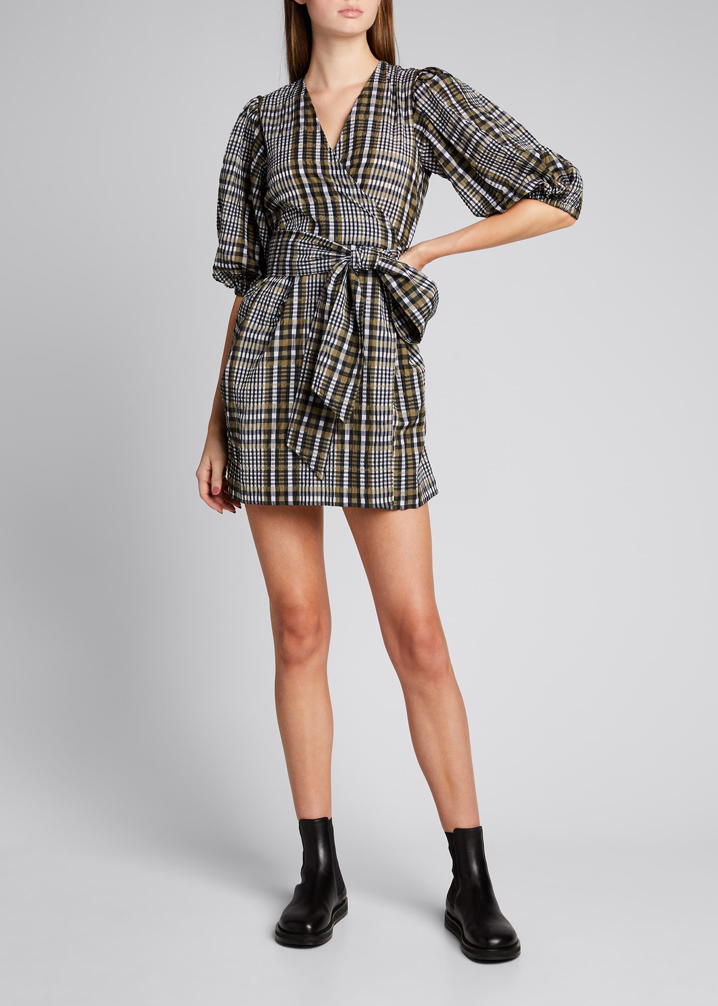 seersucker check mini layer dress Ganni Seersucker Check Mini Layer Dress