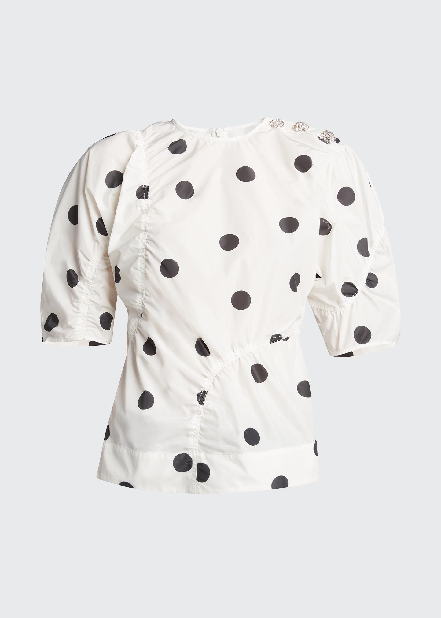 Ganni Polka Dot Puff-Sleeve Blouse - Bergdorf Goodman