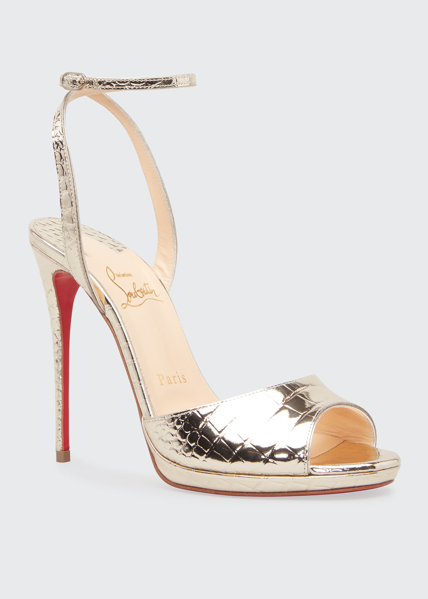 Christian Louboutin Loubiloo Metallic Mock-Croc Red Sole Sandals